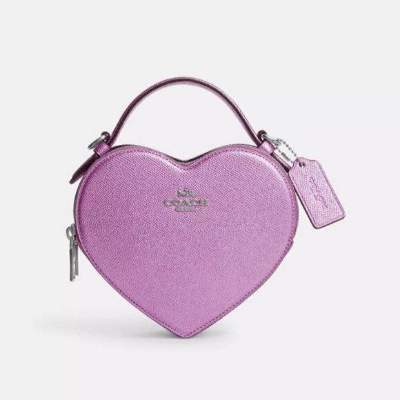 NWT COACH CP020 Heart Crossbody Metallic Lilac Pink - Picture 1 of 8